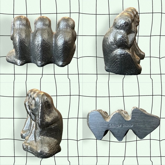 Hear, See, & Speak No Evil Pewter Monkeys - Picture 2 of 3